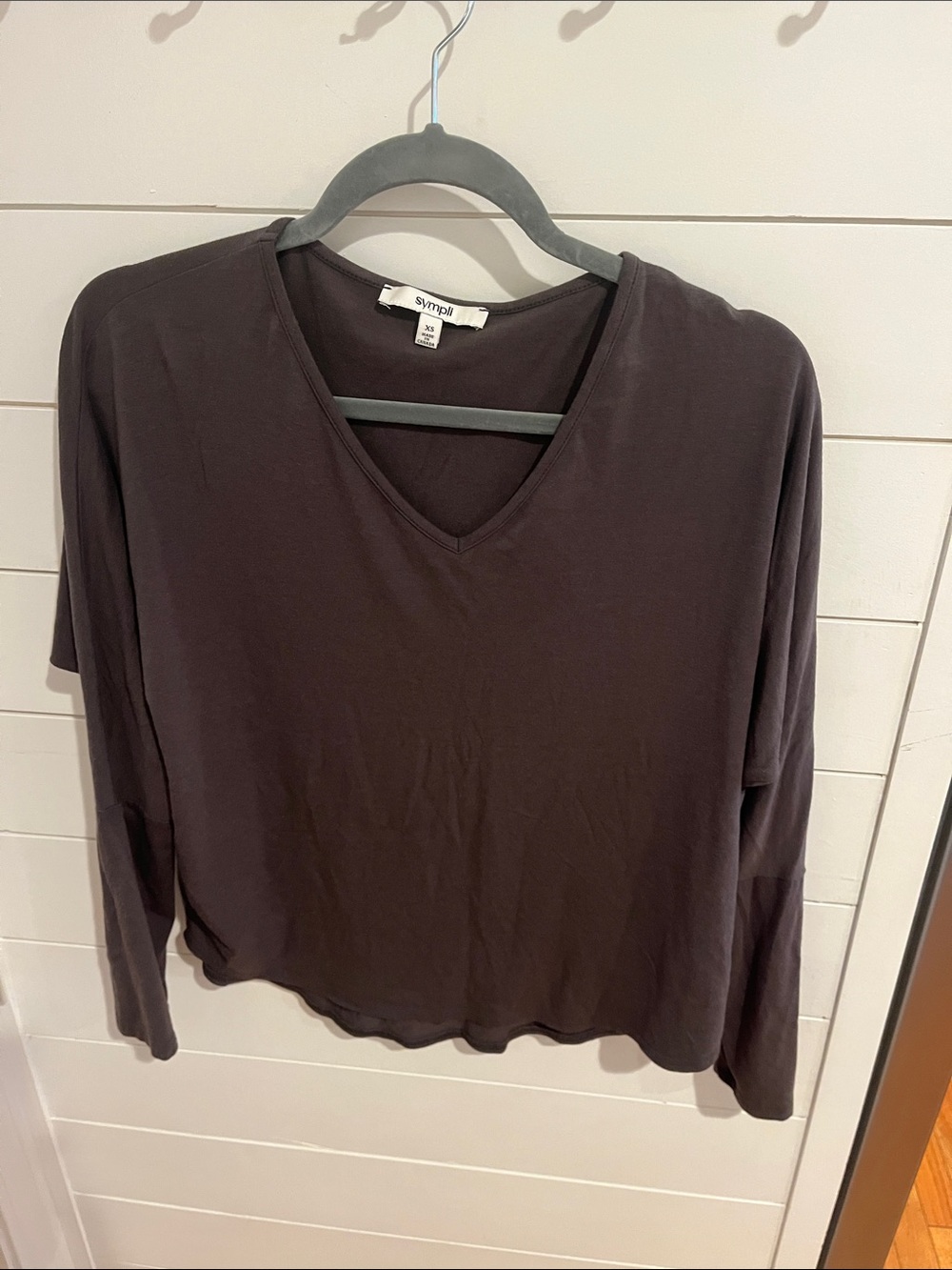 Sympli V-Neck Long Sleeve Top - Charcoal